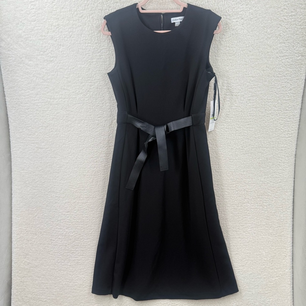 Calvin klein Elegant Black Sleeveless Front Tie Dress Size 4 NWT